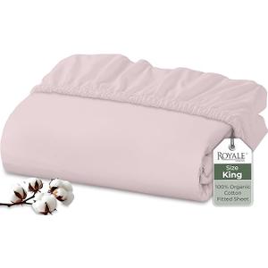 Royale Linens 100% Organic Cotton Fitted Sheet - Percale Weave - Super Soft Deep Pocket Bottom Sheets - Elastic Sheet King Size - King Fitted Sheets Only - (78"x80"+15", Lavender)