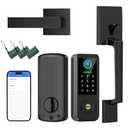 Yosimika Fingerprint Smart Door Lock with Handle Set, Keyless Entry Door Lock with Keypad,5-in-1 Deadbolt,Bluetooth Deadbolt with Auto Lock,Black