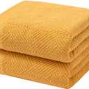 sense gnosis Yellow Bath Towels Set of 2 Striped Weave 100% Terry Cotton Towel Super Soft Highly Absorbent Bath Towel for Bathroom 27" X 55"