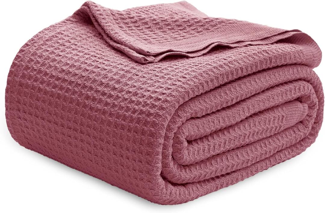 Bedsure Gentlesoft 100% Cotton Blanket Twin XL Size for College Dorm - Breathable and Soft, Waffle Weave Twin Blanket for Summer, Dorm Room Essentials, Dusty Rose, 66x90 inches