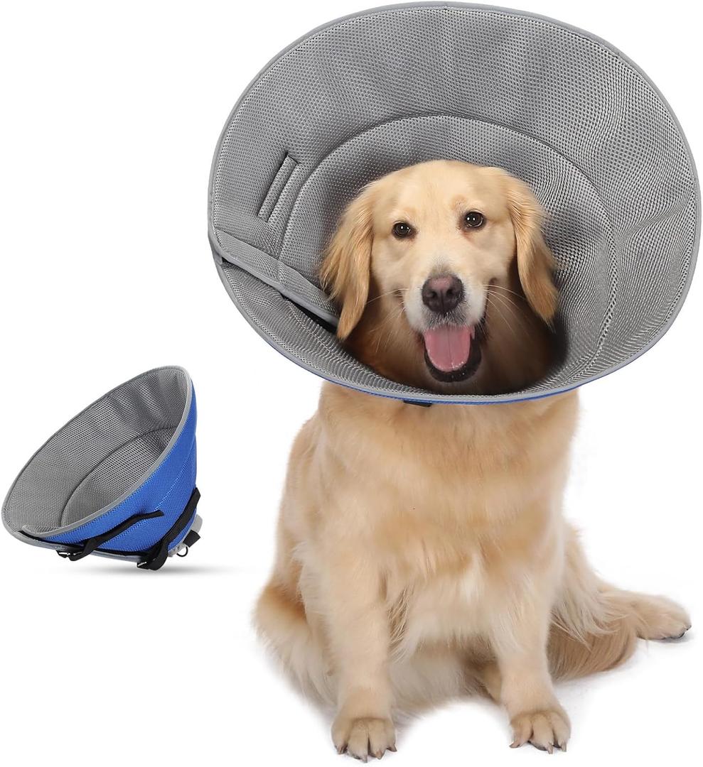 PETTOM Soft Dog Cone Collar, Adjustable Dog Recovery Cone Collar, Reflective Bands Breathable Elizabethan Collar for Large Medium Small Dogs Anti-Bite Anti-Lick Protective Wound M