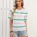 AKEWEI Sweaters for Women Crew Neck Short Sleeve Tops Knit Button Down Shirts Pullover Sweater (White, L)