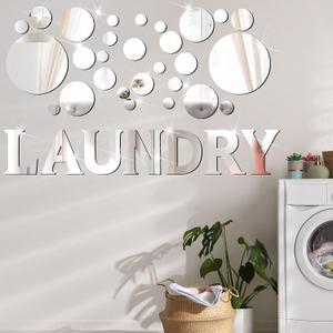 Zonon Laundry Room Mirror Decal Silver 3D Acrylic Mirror Wall Stickers DIY Wall Sticker for Bathroom Home Decorations Supplies(Silver)