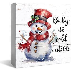 Wooden Box Signs: Baby It's Cold Outside, Snowman Decor, Christmas Signs 5x5 Inch