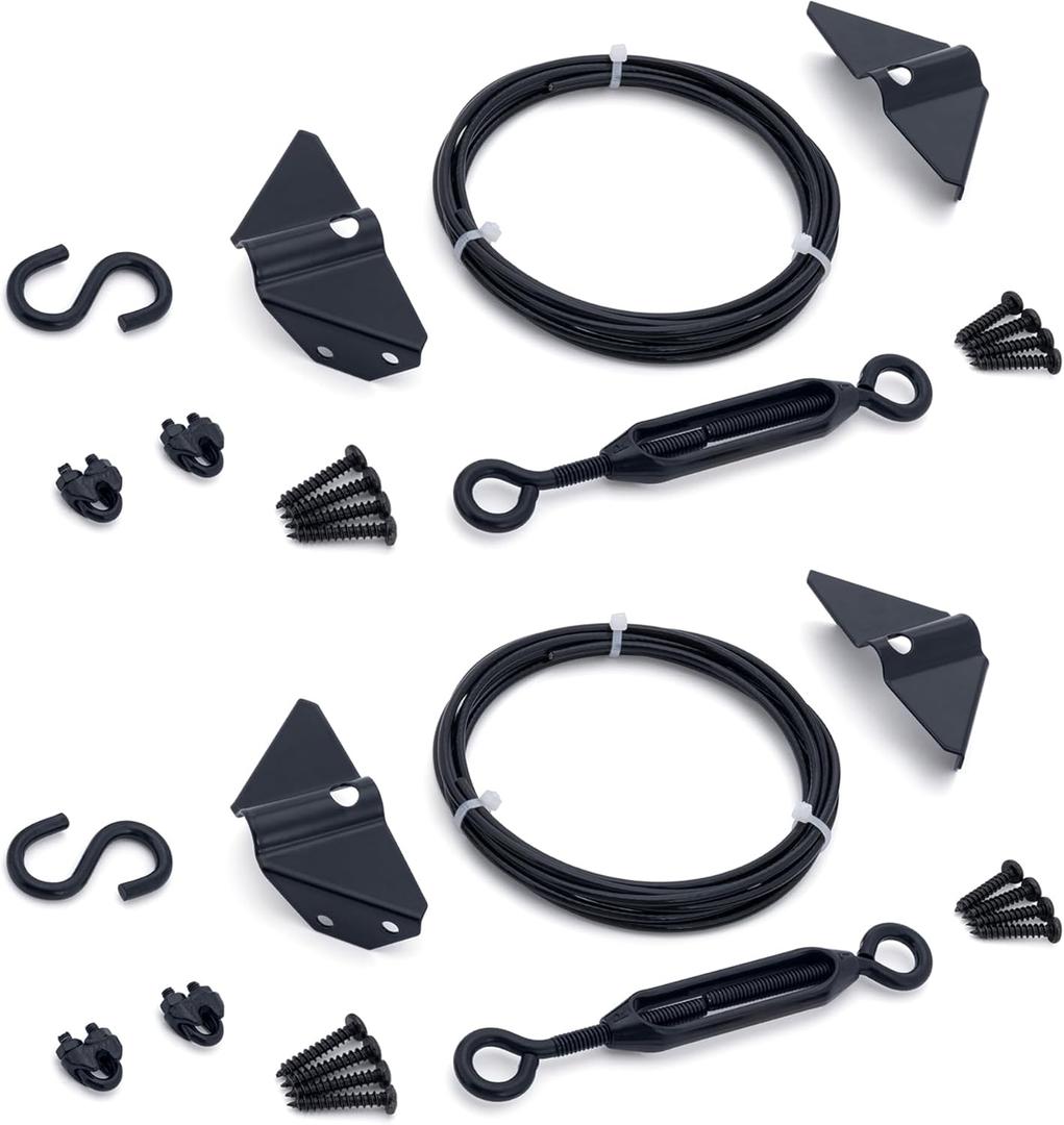 Durable Anti Sag Gate Kit for Wooden Fence, Anti-Sag Gate Support Cable Kit in Zinc, Anti-Sagging Fence Gate Kit Steel Gate Hardware, Wood Door Repair Kit for Outdoor, Gate Frame Kit Black, 2 Pack
