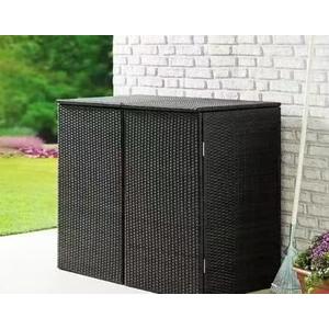 Weatherproof Rattan Bin Storage Shed, Double Garbage Bin Enclosure for Outdoor Garden Backyard 26"x44"x41"