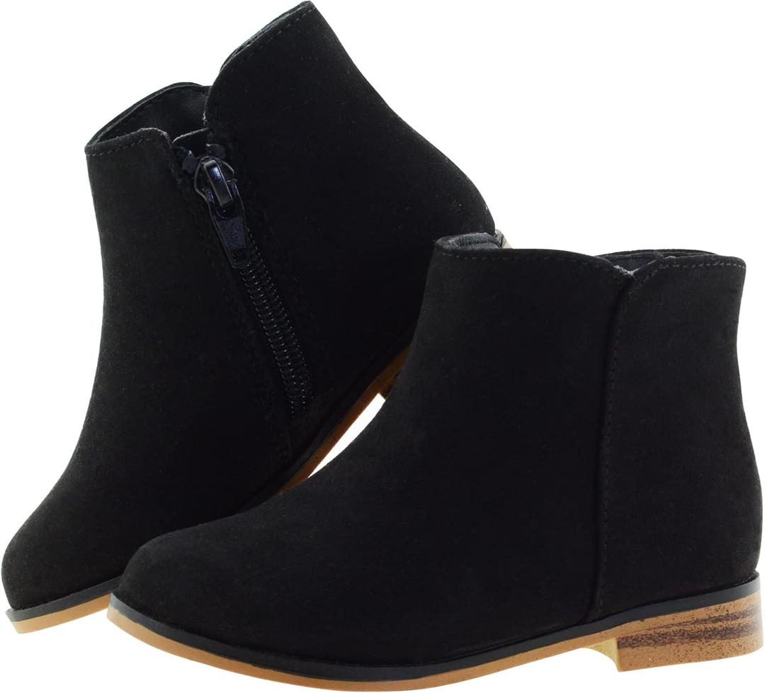 LseLom Girls Ankle Boots for Kids - Brown, Suede, Zipper, Low-Top, Flat Heel, Casual, 11 Size Kids (Black)