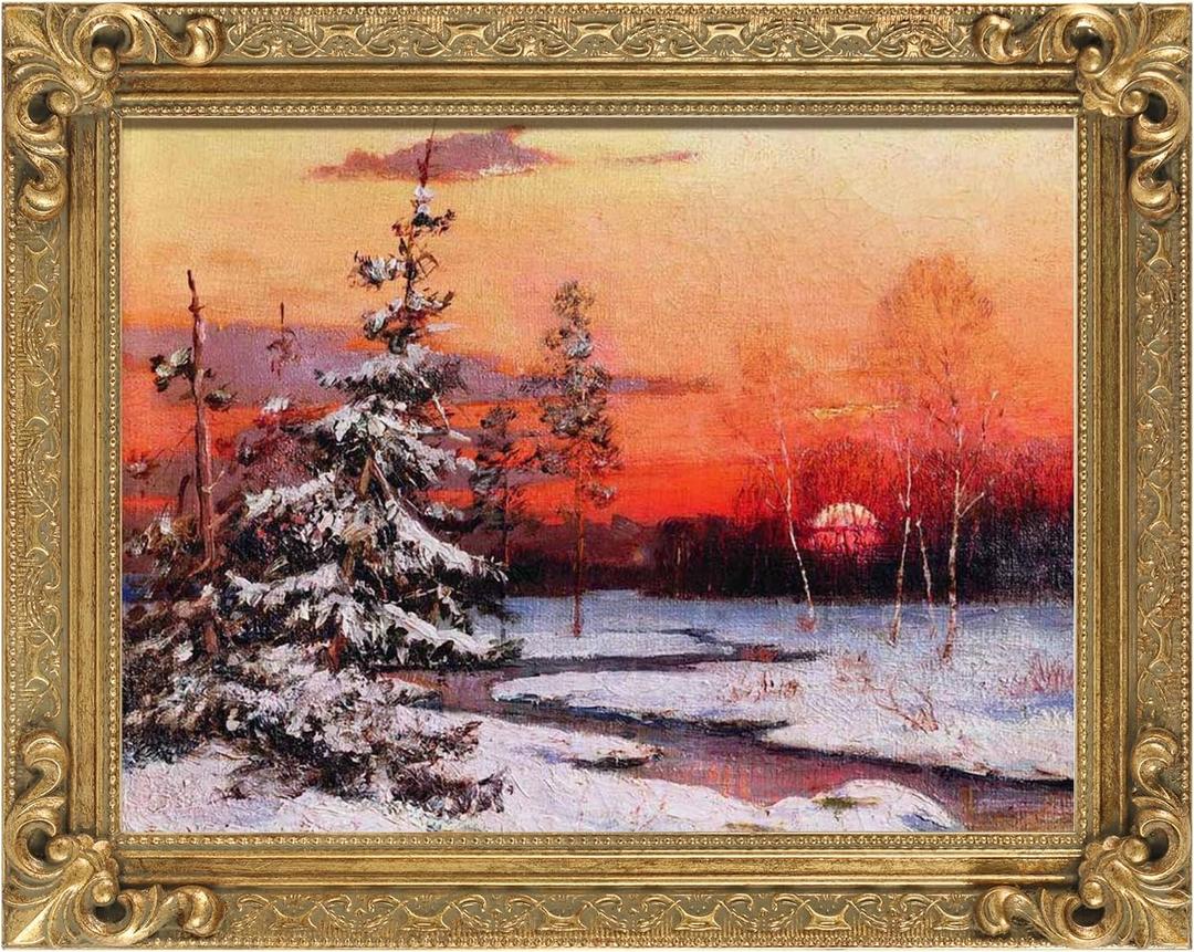 Wood Canvas Frame for 12x16 Oil Paintings, Finished 12x16 Gold Ornate Frame for Wall Art Prints, Luxury Vintage Painting Frame for Home Office Decor, No Back & Cover (Gold)