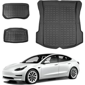Model 3 Storage Mats  Cargo Liners - All Weather Rear Cargo Trunk Tray Floor Mat Custom Fit for 2020 2021 2022 2023 Tesla Model 3, 3D Tech Waterproof Durable Anti-Slip Flexible TPO Accessories