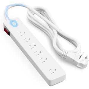 Elecan 3 Prong Power Strip with 4 FT Extension Cord, 5 AC Outlets+1 Widely Spaced Outlet, Space Saving 45 Degree Flat Plug, 14AWG 1875W 125V 15A, Wall Mountable Multi Outlet Extender, ETL, White