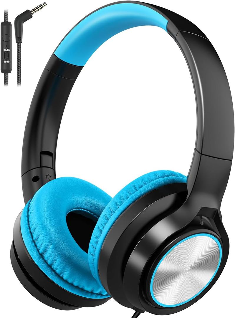 Voopwink Kids Headphones with Microphone, Wired Over Ear Headsets with Limited Volume 85dB/ 94dB for Boys Girls Teens Children Online School/Travel/iPad/Tablet/Cellphone