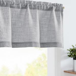 jinchan Gray Sheer Valance Curtain Linen Textured Valance for Kitchen Living Room Bedroom Voile Window Light Filtering Farmhouse Country Rod Pocket 1 Panel 16 Inch Length Grey