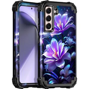 Miqala for Galaxy S21 5G Case,Glow in The Dark Three Layer Heavy Duty Shockproof Full Body Protection Hard Plastic Bumper+Soft Silicone Case for Samsung Galaxy S21 6.2 inch, Purple/Black