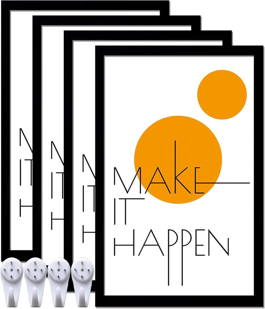 14x22 Picture Frame Set of 4, Black 14 x 22 Frame High Transparent Wall Gallery Poster Canvas Photo Frames for 14 by 22 inches, Black