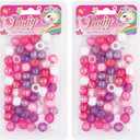 120 Pcs Beads Jewelry Making Kit DIY Hair Braiding Bracelet Ornaments Crafts Large Round Pearl Color Pony +2 Beaders Included (Pink/Purple Assorted)