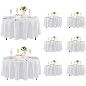 Fitable 8 Pack Round Tablecloths: Stain Resistant Wrinkle Free Circle Table Clothes, Washable Reusable Polyester Table Covers for Wedding Party Birthday Banquet Reception(White, 84 Inch) (84 inch Round,8 Pack)
