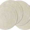 Leetaltree Round Placemats Heat and Slip Resistant Cotton Table Mats, Washable Bohemian Placemats for Dining Tables (White Beige, Set of 4)