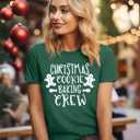 2 x Christmas Cookie Baking Crew Shirts Women: Merry Christmas Printed T Shirt Casual Xmas Holiday Tee Tops (Green, L)