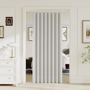 Blackout Door Curtain Accordion Door Interior Closet Door Curtain Magnetic Doorway Curtain Pleated Folding Door Room Divider Applicable Bedroom Living Room Doorway, 1 Panel, W44 x L78, Off White