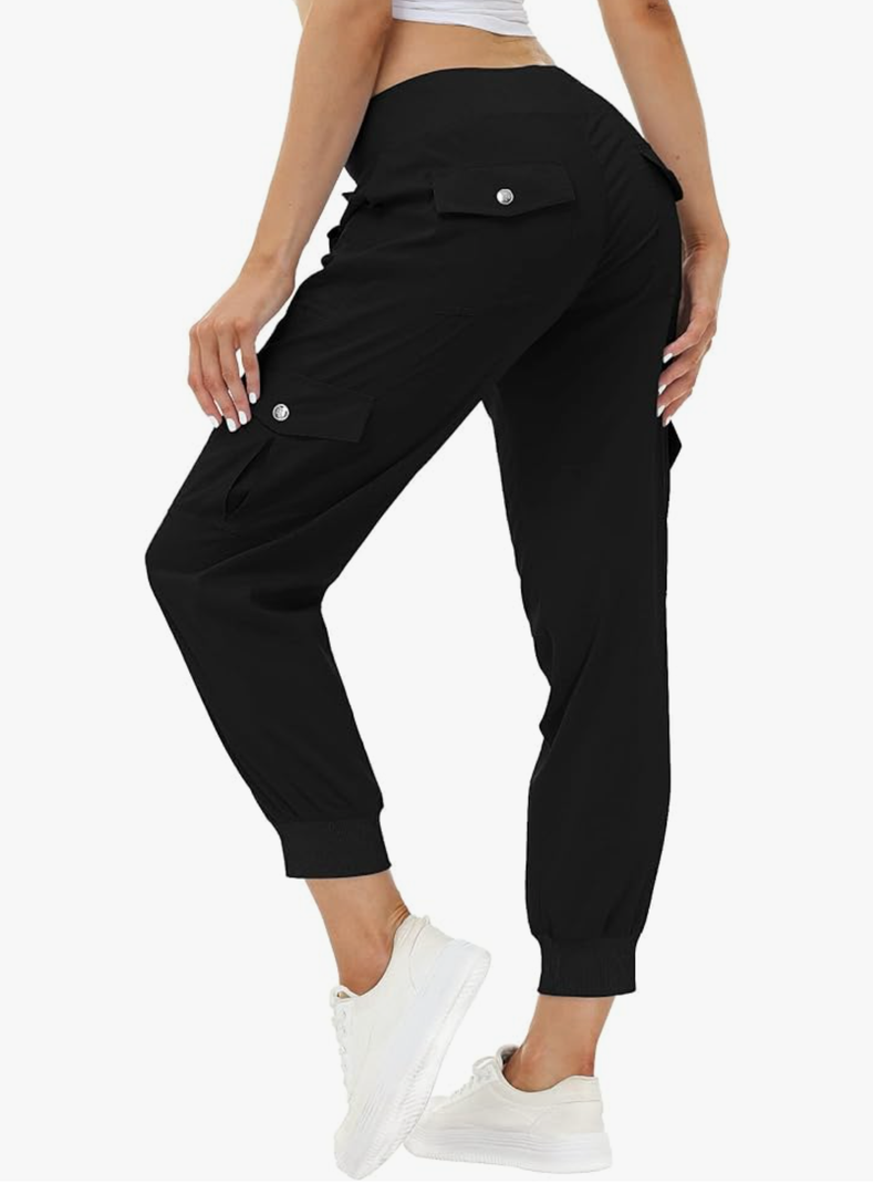 MoFiz Women Cargo Pants with Pockets Lightweight Outdoor Summer Travel Casual Hiking Pants Running Joggers Sweatpants Elastic Waist black large