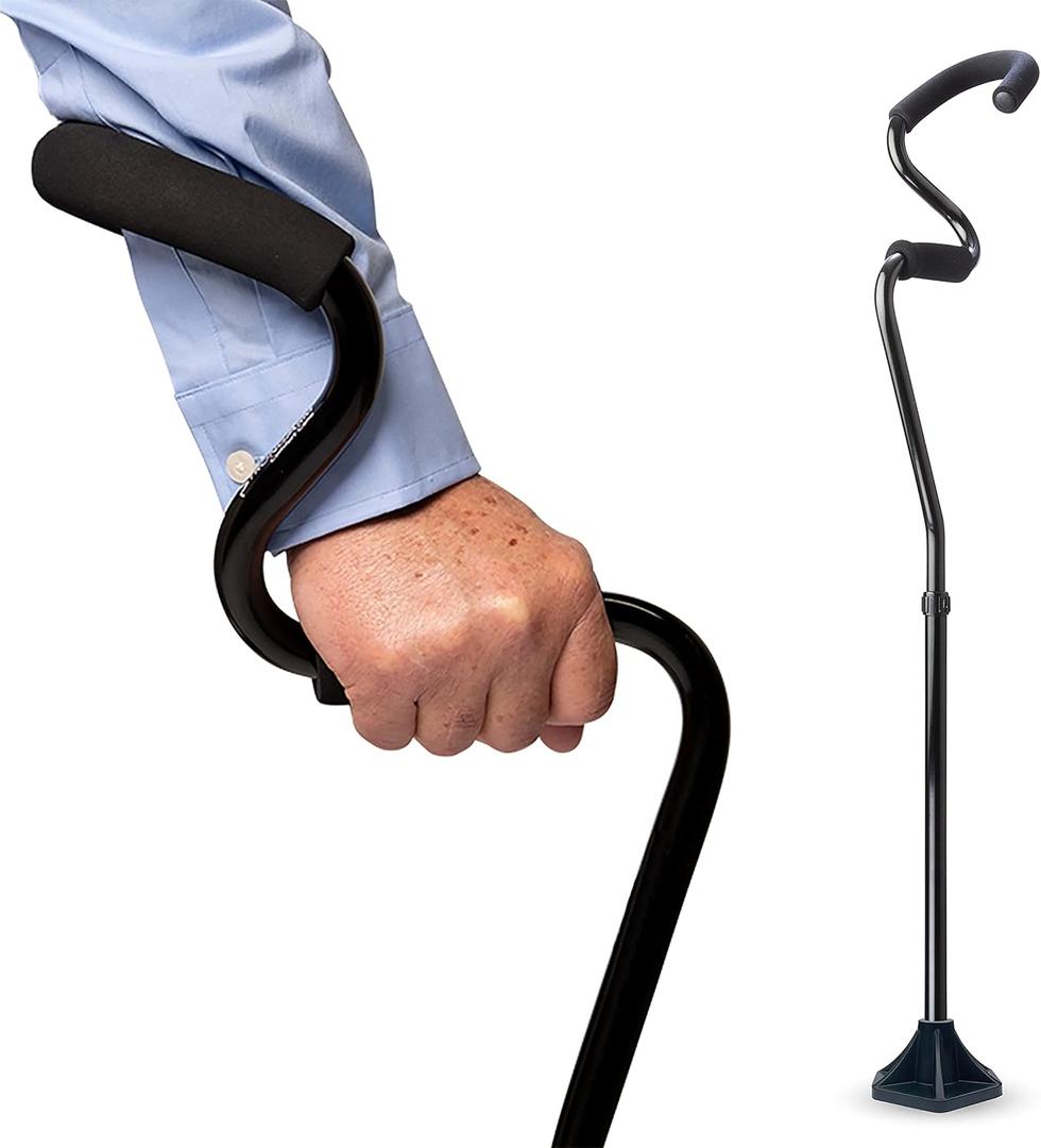 StrongArm Comfort Cane + Self Standing Lightweight Adjustable Walking Cane + Stabilizes Wrist & Provides Extra Support & Stability + Ergonomic Forearm Grip + Canes for Men & Women (Black)