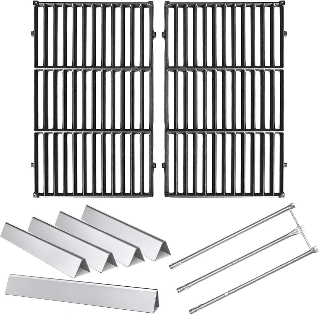 Hongso 19.5 Inch Grill Grates, 24.5 Inch Flavorizer Bars, 34-1/4" Burner Tube Set Kit, Replacement Parts for Weber Genesis 300 Series E310 E320 EP310 S310 S320 Gas Grill (with Side Control Panel Only)