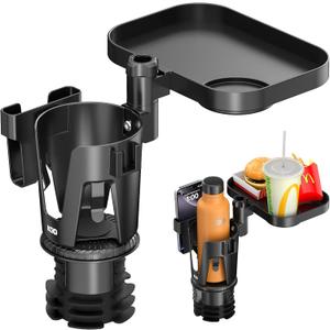KDD Car Cup Holder Expander - 3 in 1 Cup Holder Adapter with Adjustable Base - Detachable Phone Holder & 360 Rotation Food Tray for Car - Compatible with Vehicles, Car, Road Trip Essentials