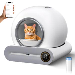 65L/9L Large Capacity Self-Cleaning Cat Litter Box for Multiple Cats, Automatic with App Control, No Scooping Needed, Easy to Clean, Includes Garbage Bag (White)