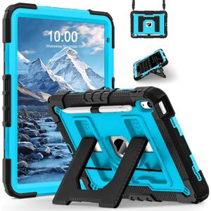 for iPad (A16) 11th/10th Generation 11/10.9 Inch 2025/2022 Kids Friendly iPad Case 10th Generation with Pencil Holder,Heavy Duty Shockproof Cover for i Pad 11th/10th Gen,Black Blue