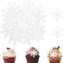 Giantree 50 Pcs Edible Snowflakes Cake Toppers, White Edible Snowflakes Cupcake Toppers, Wafer Paper Snowflake Cake Sprinkles for Christmas Winter Holiday Frozen Theme Party Supplies(White)