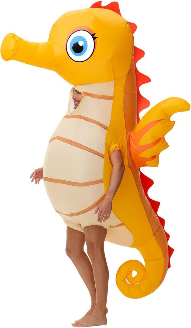 Spinosaurus Inflatable Seahorse Costume for Adult Halloween Blow Up Costume Funny Inflatable Sea Animal Costumes for Men Women, For 62-75 inch Men/Women