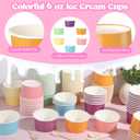 Kochorie 120 Pack 6oz Pastel Paper Ice Cream Cups with Spoons Colorful Party Paper Cups Disposable Dessert Sundae Bowls for Ice Cream Snacks Picnic Party Supplies