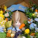 24" Large Easter Wreath for Front Door with Cute Rabbit Carrot Eggs Flowers Bow Sign, Farmhouse Spirng Easter Decoration for Home Porch Wall Mantel Window Outdoor Indoor Decor