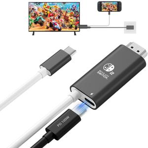 Supports Switch 2 21.0.0 (requires update), USB-C to HDMI Adapter Cable 6.6FT, 4K@60Hz 100W PD Charging, Portable Dock for Switch 2/1/OLED TV Mode, Travel Gaming Office Use with iPad Laptop Monitor TV
