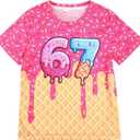 Skicuff 67 Dripping Ice Cream T-Shirts Creative Round Neck Short Sleeves for Boys Girls Daily Outfits Summer Party (Pink, L)