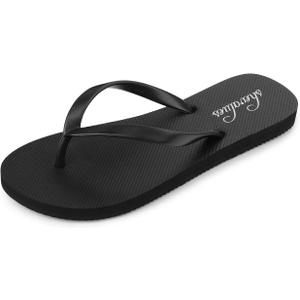shevalues Slim Flip Flops for Women Beach Rubber Shower Shoes Basic Thong Sandals (Black)