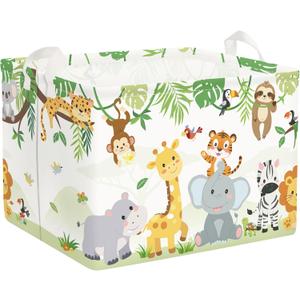Clastyle Vine Animal Baby Storage Basket Swing Kid Laundry Hamper Boy Girl Gift Toy Box Collapsible Clothes Organizer Nursery Bin for Bedroom, Zebra Tiger Elephant, 40x30x30 cm