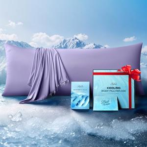 Ice Cooling Body Pillowcase for Hot Sleepers – Stays Cool All Night, Silky Touch Long Body Pillow Cases with Invisible Zipper, Soft & Breathable Body Pillow Cover, Gift for Men Women - 20"x54", Purple