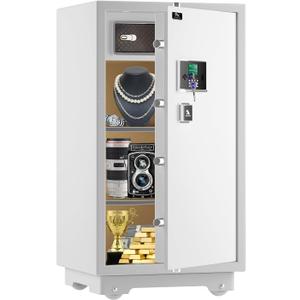 US STOCKTIGERKING 7.2 Cubic Feet Extra Large Heavy Duty Safe Box, Home Safe with Double Safety Key Lock and Separate Lock Box, Digital safe with 2 Removable Shelf for Home Hotel Office,132lbs (White)