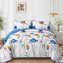 WONGS BEDDING Blue Quilt Set King Size,Cute Floral Botanical Bedspread Bedding Set with 2 Pillowcase,Spring Summer Lightweight Farmhouse Coverlet Set for All Season (104"x90")