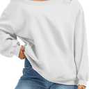 ELLEVEN Off The Shoulder Sweatshirt for Women Trendy Casual Long Sleeve One Shoulder Tops with Pockets Sexy Crewneck Pullover Slouchy Fall Outfits White X-Large