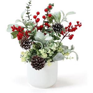 HOMCDALY Artificial Plants Tabletop Christmas Decorations, Fake Plants in Ceramic Plant Pot, Small Chritstmas Tree for Home Dcor, Dining Table Centerpiece, Christmas Decor Indoor