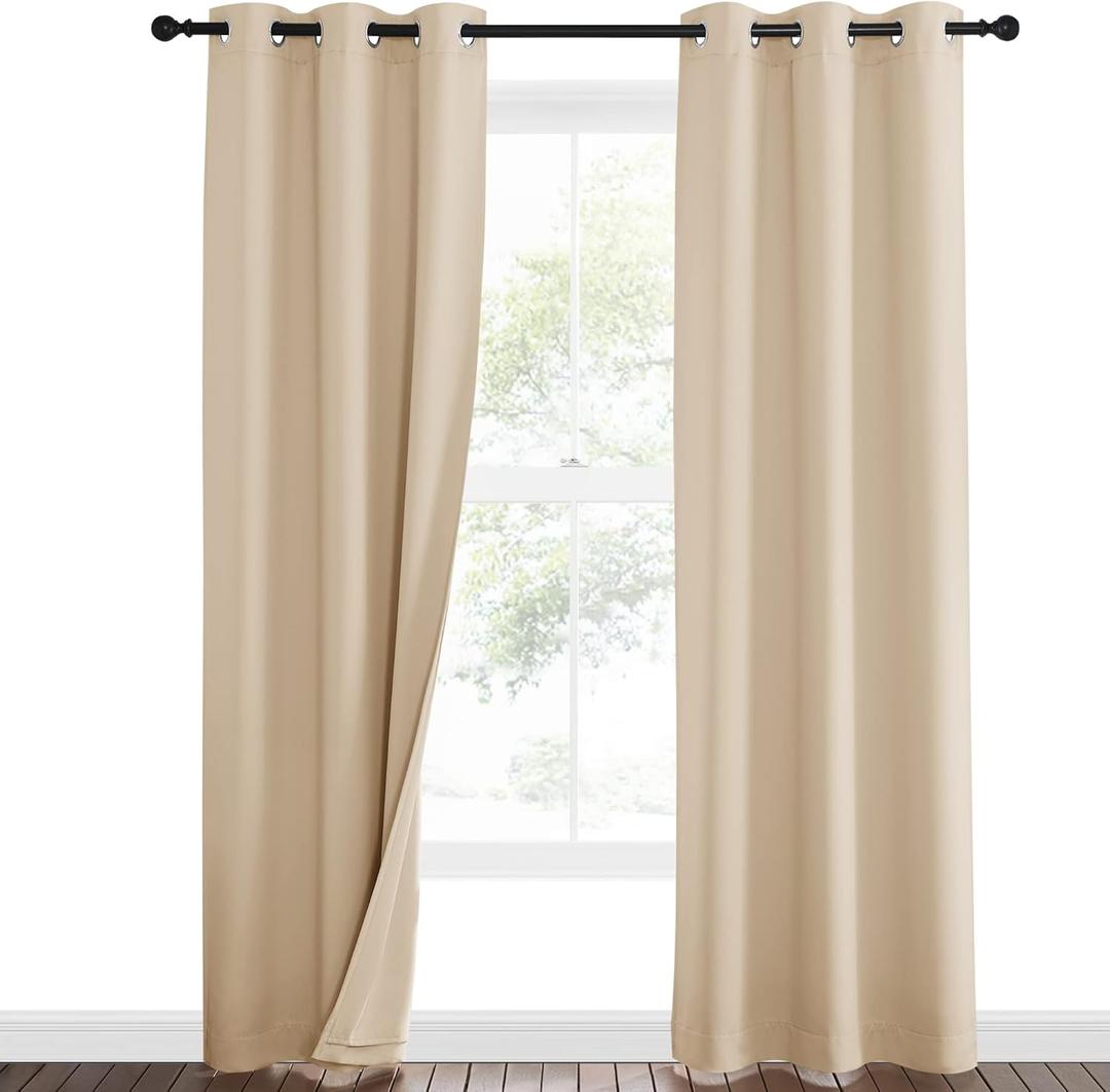 NICETOWN Living Room Noise Reducing Curtains, Privacy Protection & Completely Shaded Ring Top Drapes, Sound Preventing Insulated Window Treatment Curtain Panels(Biscotti Beige, 2 Pieces, W42 x L84)