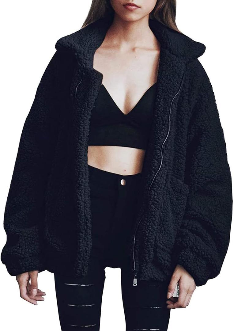 PRETTYGARDEN Women's Fashion Winter Coats Sherpa Fleece Faux Fur Shearling Oversized Trendy Jackets Warm Outerwear Clothing (3X-Large, Black)