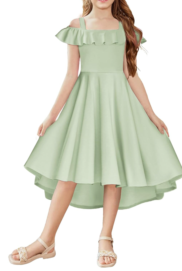 Arshiner Girls Summer Dress Off Shoulder Flutter Sleeve Midi Swing Cassual Formal Dresses with Pocket. Size 165 (14-15 Y)
