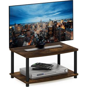 Furinno TURN-N-TUBE TV Riser Stand, 2-Tier Small Elevated No Tools TV Stand, TV Console for TV up to 32 inch, 15.8 x 23.8 x 11, for Living Room, Bedroom, Amber Pine