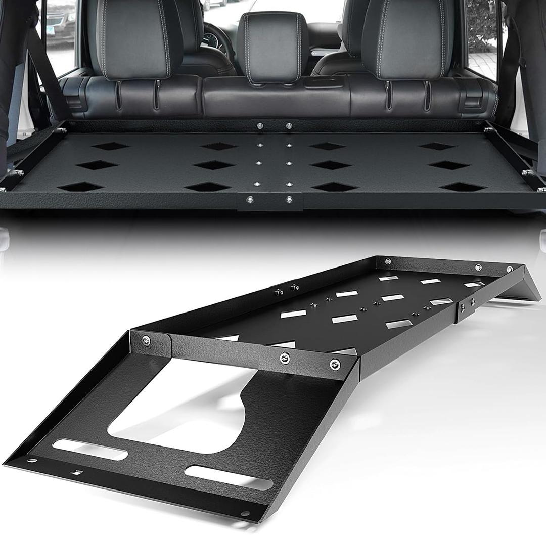 Rear Cargo Basket Compatible with 2007-2025 Jeep Wrangler JK JKU & JL JLU Unlimited 4 Door Hardtops, Interior Trunk Storage Rack Luggage Carrier Shelf (Heavy Duty 300 LBS, Black)