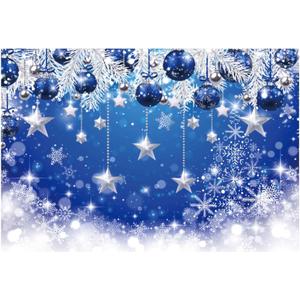 Funnytree 7x5FT Blue Christmas Backdrop Merry Xmas New Year Eve Background Winter Birthday Party Baby Shower Photography Supplies Glitter Bokeh Sparkle Stars Snowflake Banner Decor Photo Booth