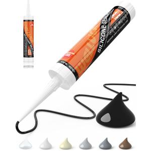 WELLUCK Black Silicone Caulk, 100% Waterproof Silicone Sealant Adhesive Caulking,for RV, Kitchen,Bathroom, Window, Door, Glass, Auto Leak Sealing 10.2FL.OZ/300ML1 Pack