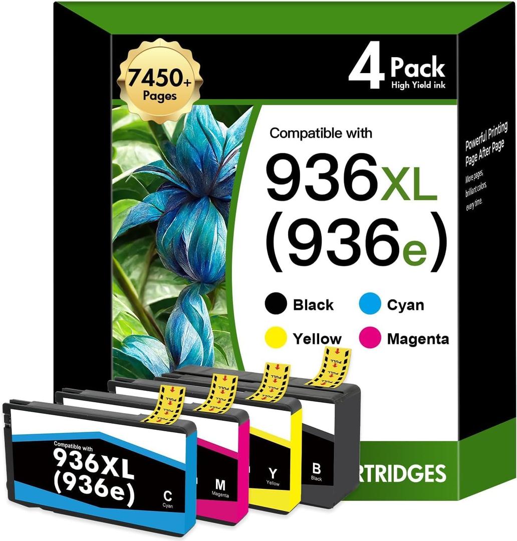 936XL 936 9125e Ink Cartridges Combo Pack: Replacement for HP 936e 936 Ink Cartridges for HP Printers OfficeJet Pro 9125e 9120e 9730e 9130 9135e 9122e 9128e 9110b 9120b 9130b 9130e
